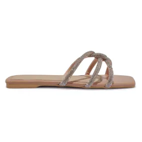 PARKER20 DIAMANTE KNOT FLAT SQUARE TOE SANDAL