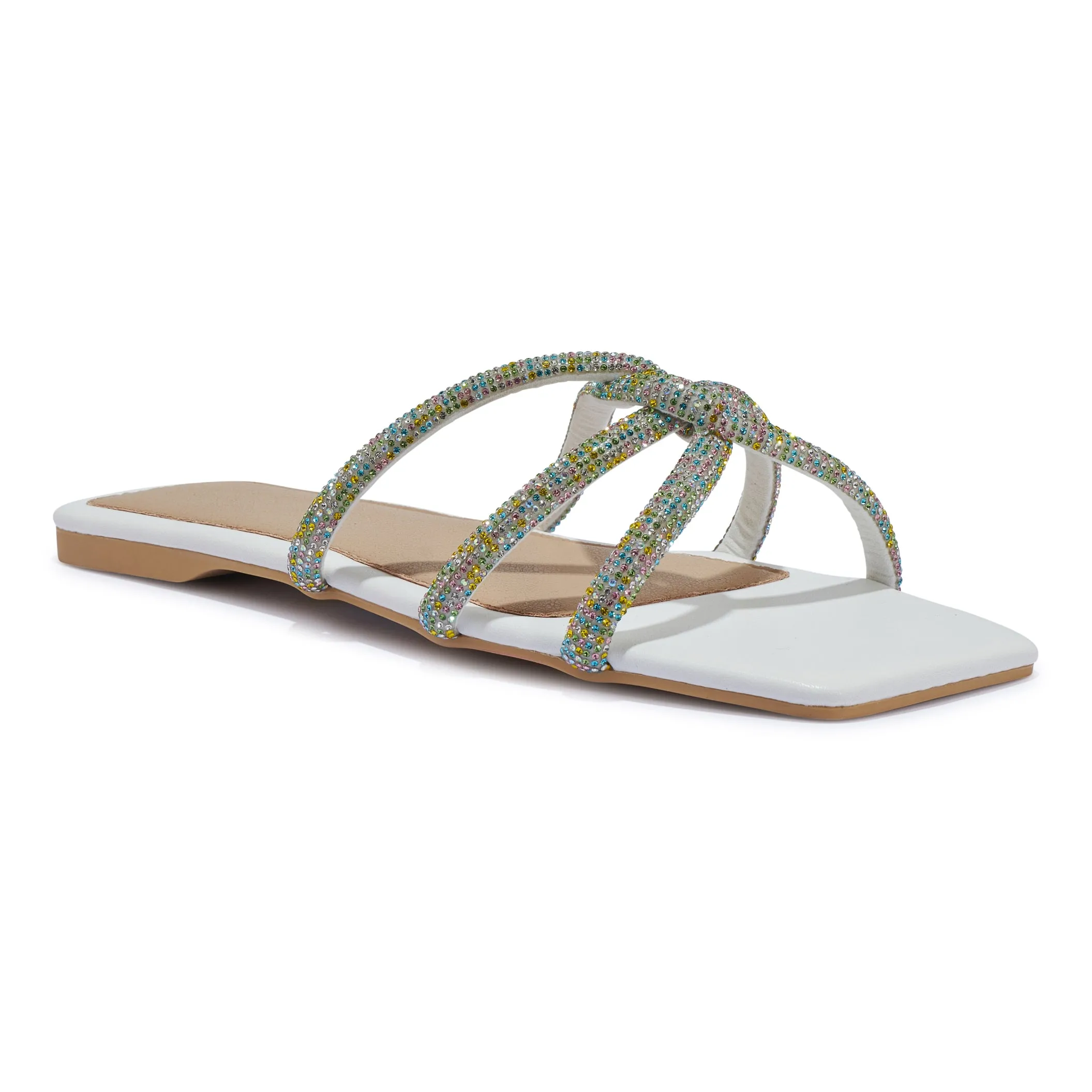 PARKER20 DIAMANTE KNOT FLAT SQUARE TOE SANDAL