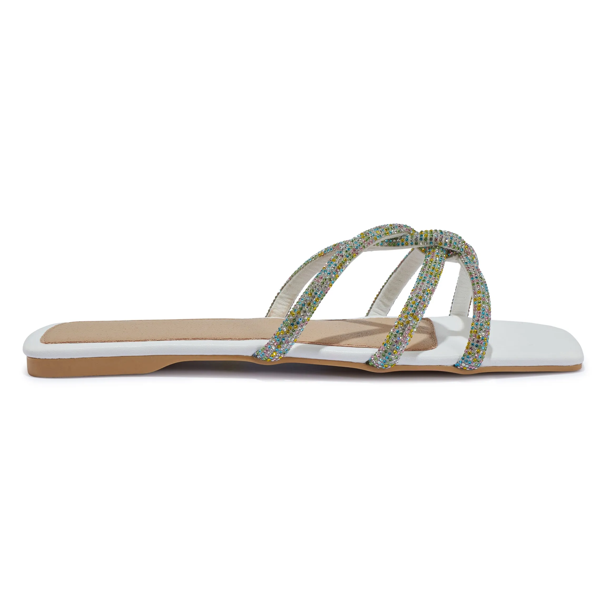 PARKER20 DIAMANTE KNOT FLAT SQUARE TOE SANDAL