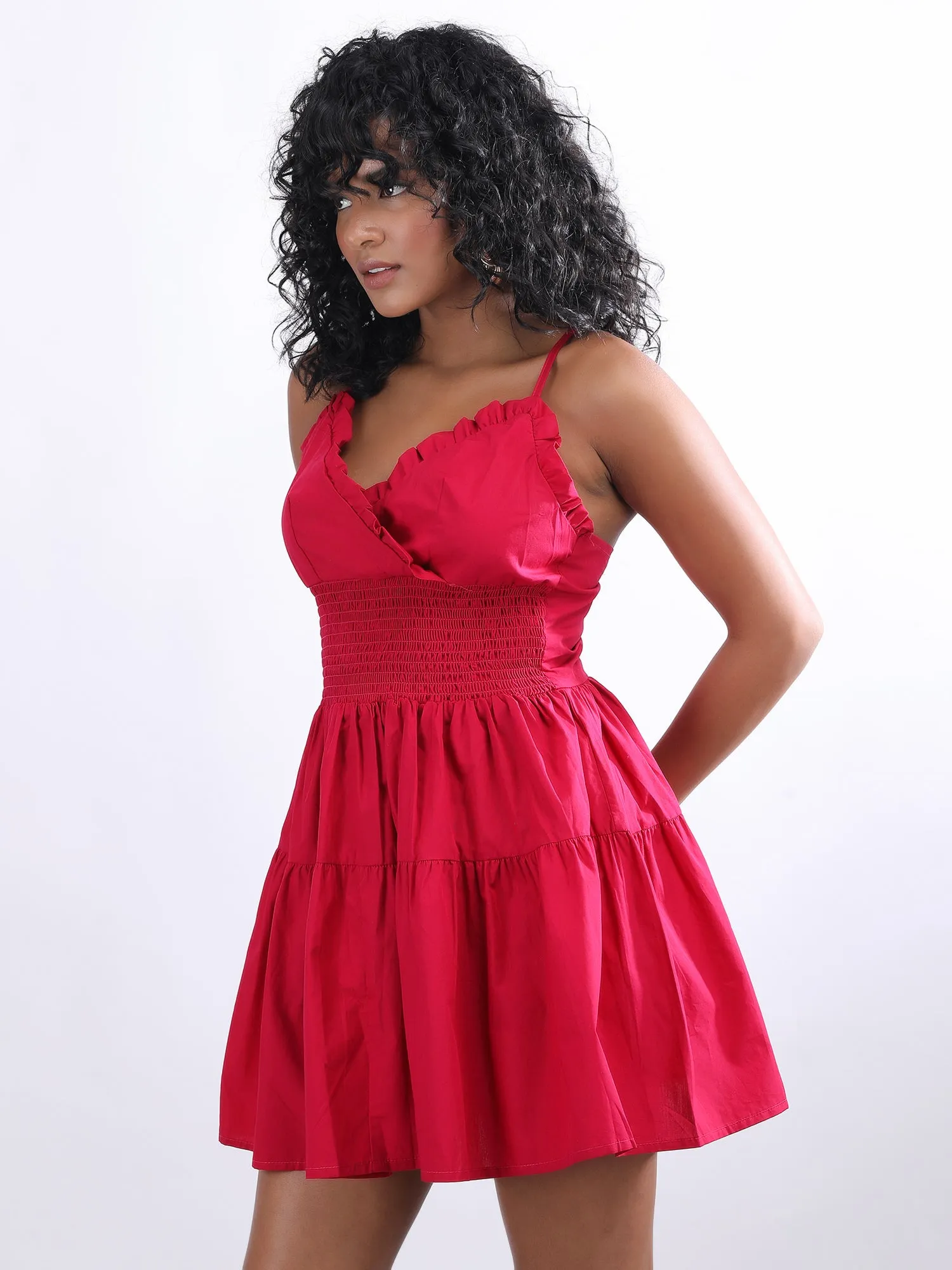 Pink skater waist smoking mini dress