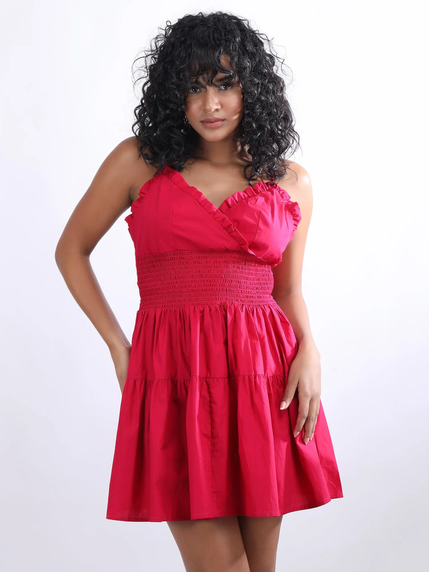 Pink skater waist smoking mini dress