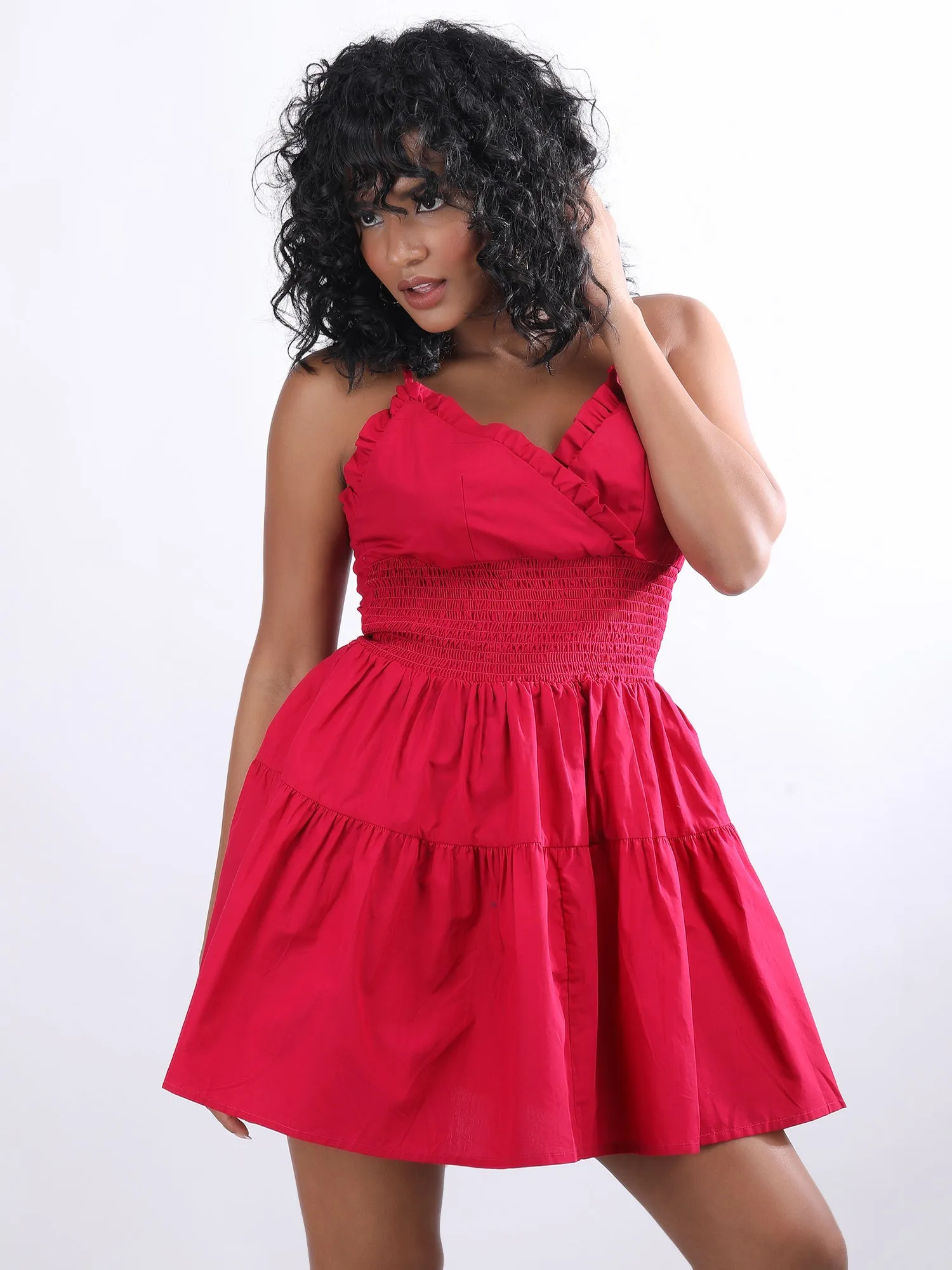 Pink skater waist smoking mini dress