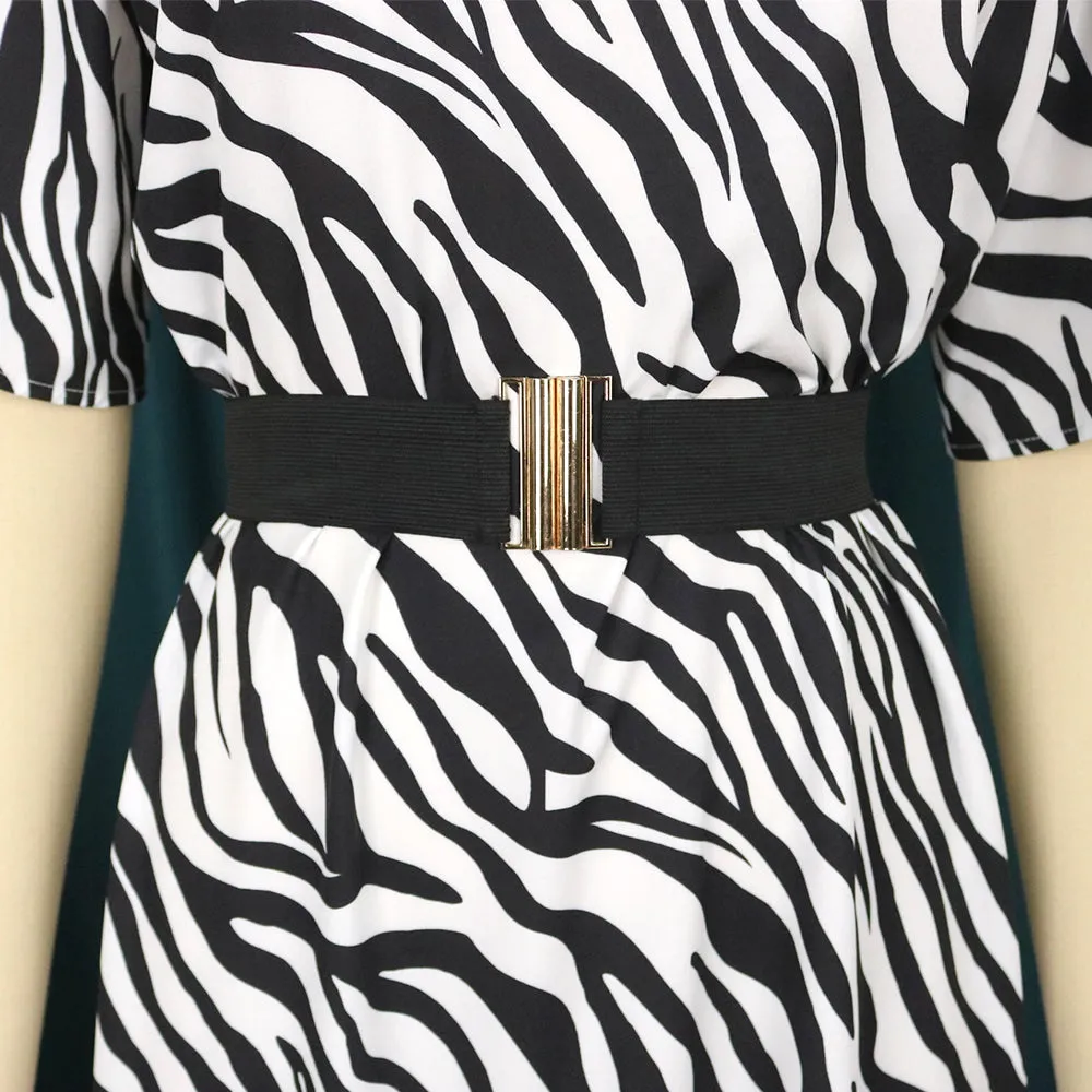 Printed One Shoulder Waist Belt Dress