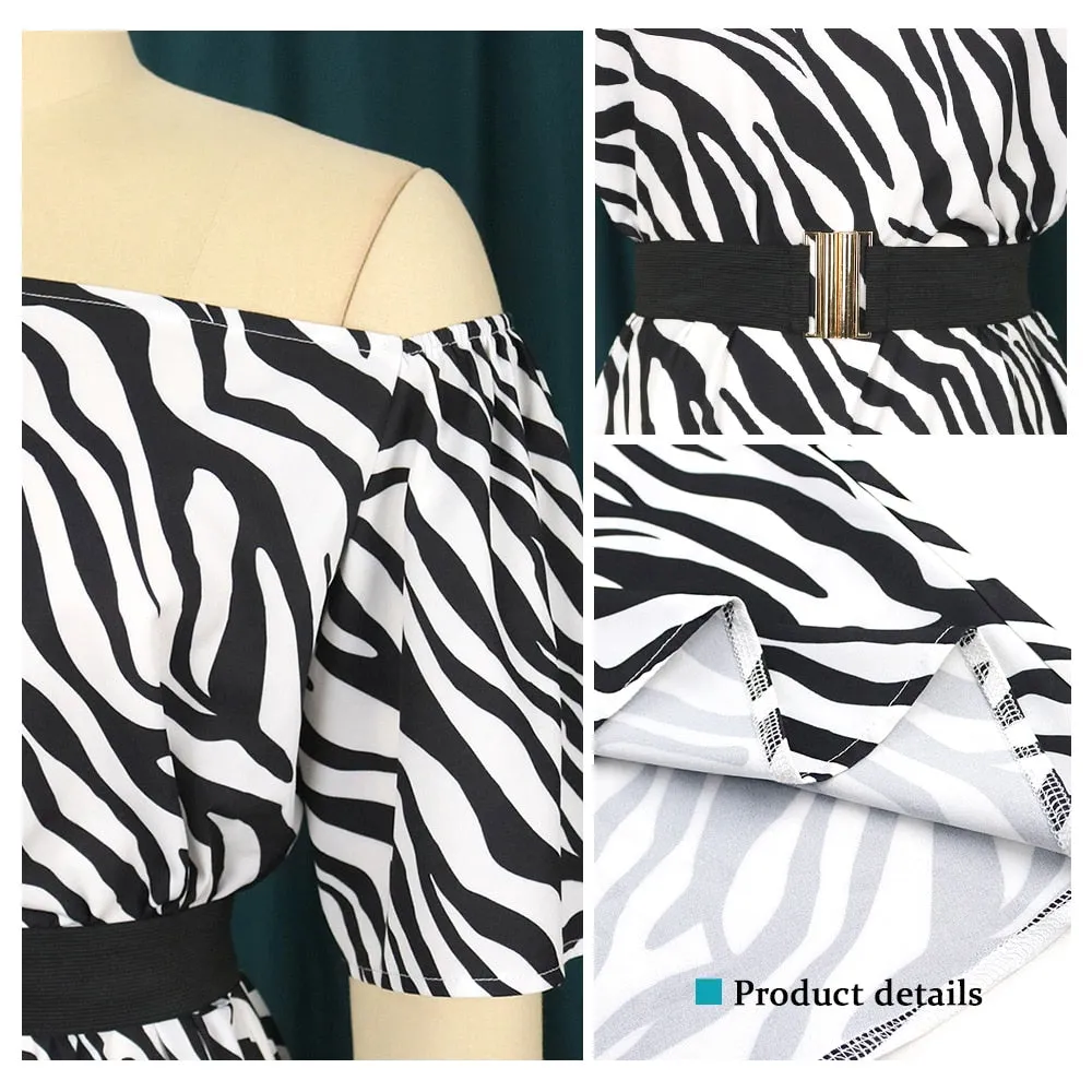 Printed One Shoulder Waist Belt Dress