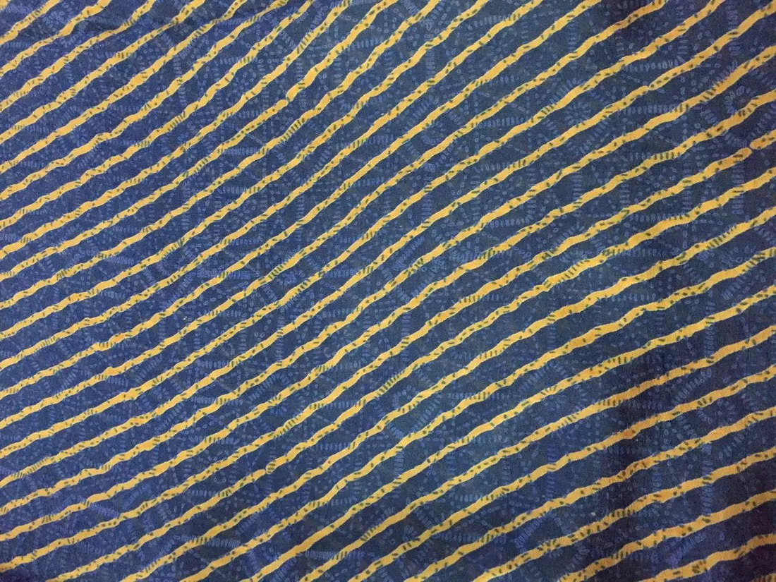 Silk dupion fabric printed with teal and gold stripes vertical 44" wide [12344]