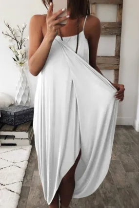 Spaghetti Strap Print Trendy White Knee Length Dress