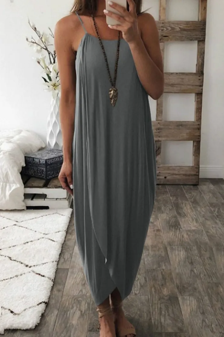 Spaghetti Strap Print Trendy White Knee Length Dress
