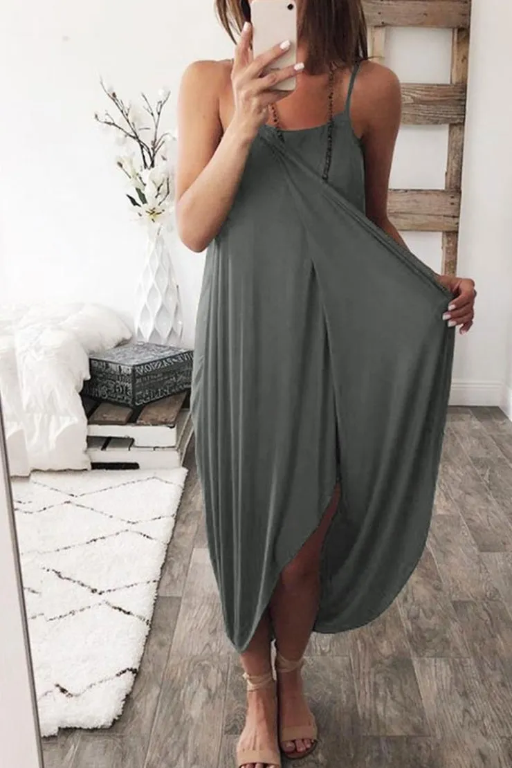 Spaghetti Strap Print Trendy White Knee Length Dress