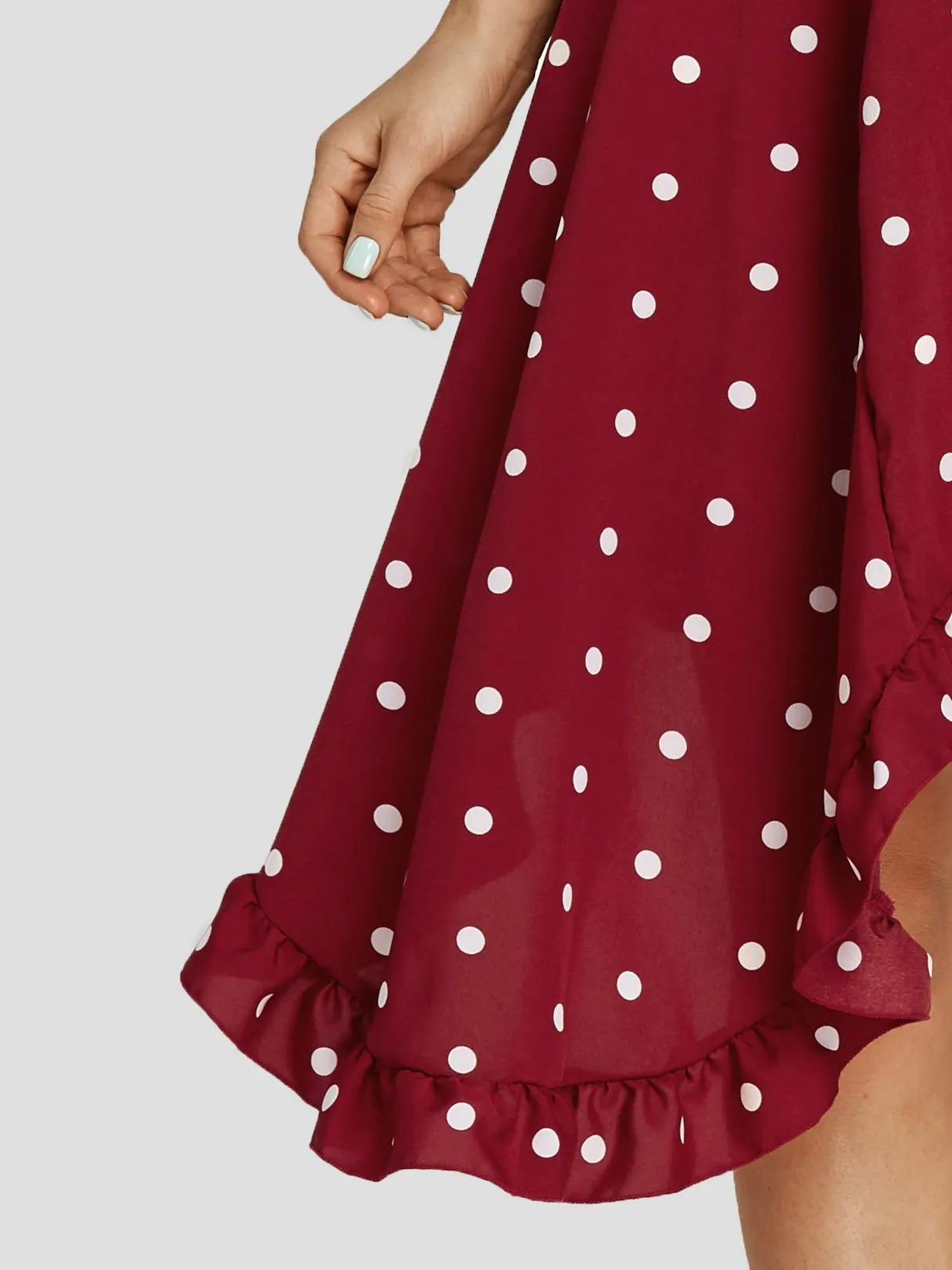 Wholesale Red Sleeveless Polka Dot Spaghetti Strap Flounced Hem Casual Dresses