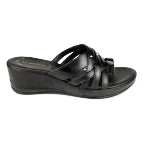 Womens Black Toe Loop Sandal