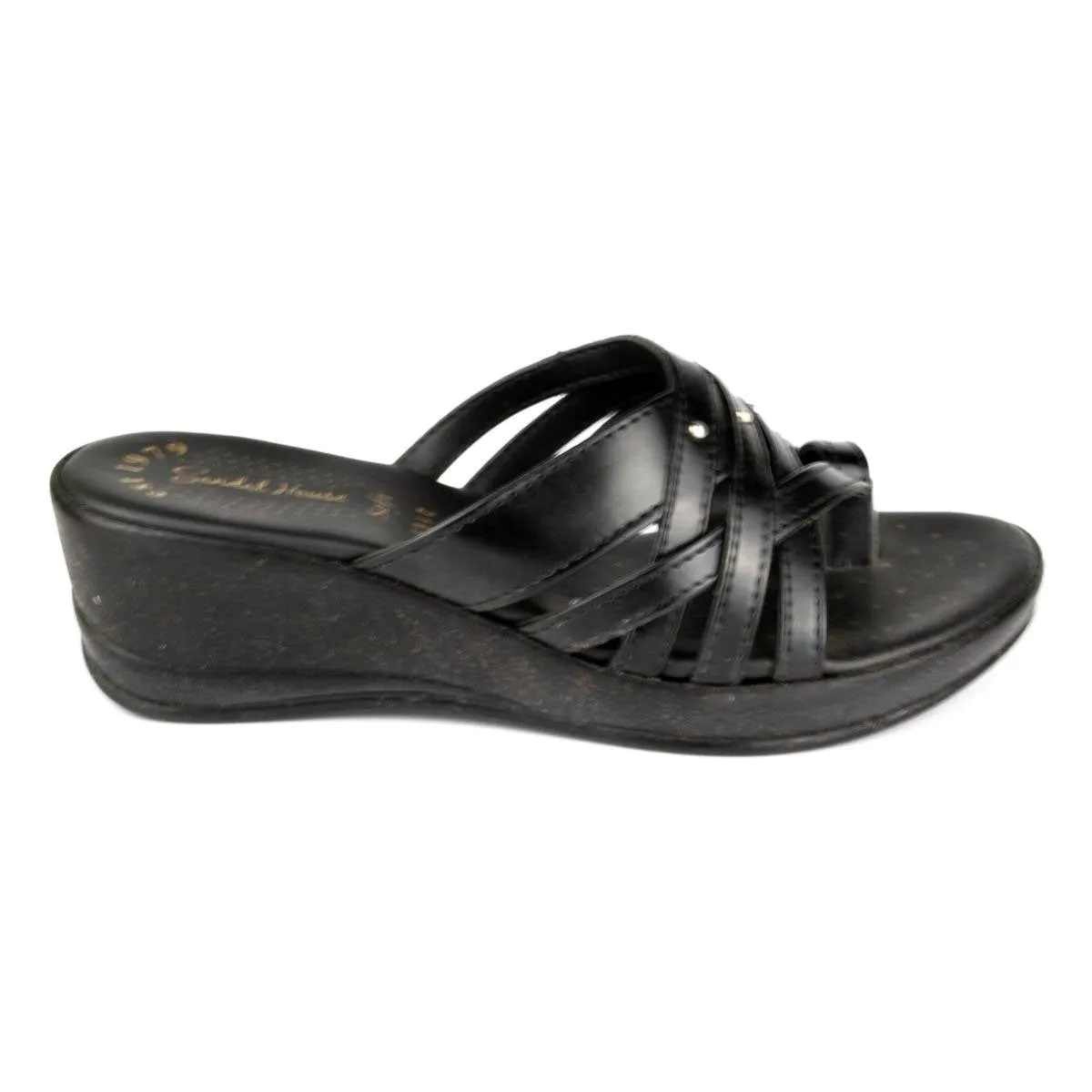 Womens Black Toe Loop Sandal