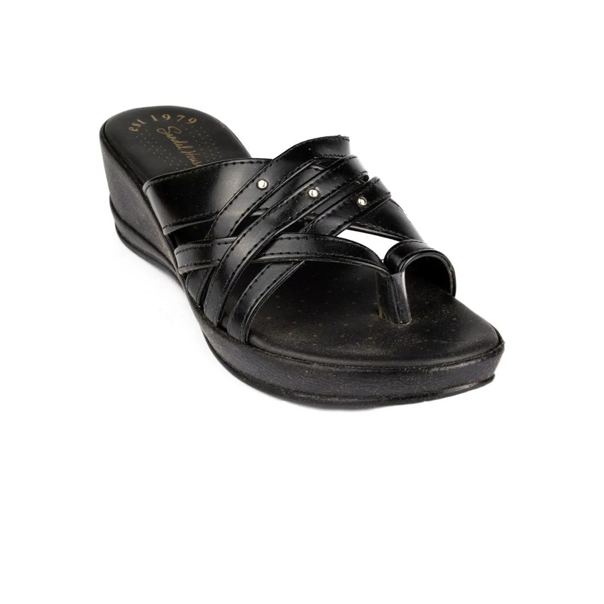 Womens Black Toe Loop Sandal