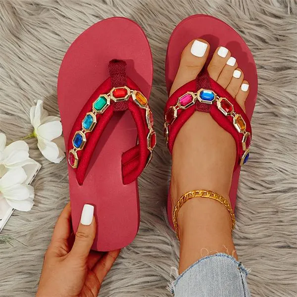 Women's Fashionable Rhinestone Flat Beach Flip Flop 55855807S