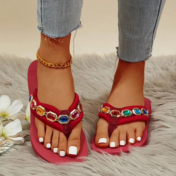 Women's Fashionable Rhinestone Flat Beach Flip Flop 55855807S