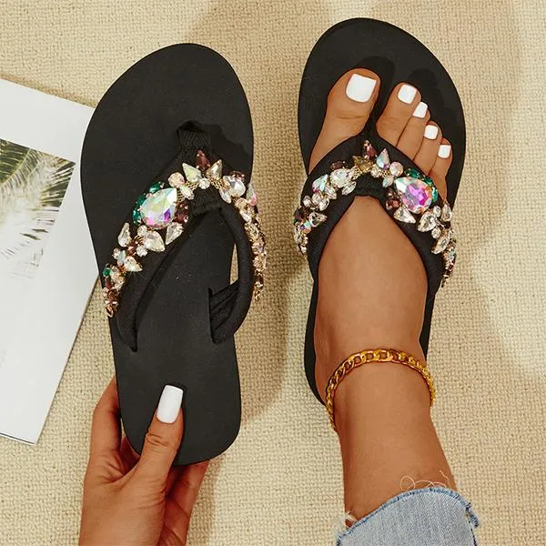 Women's Fashionable Rhinestone Flat Beach Flip Flop 55855807S