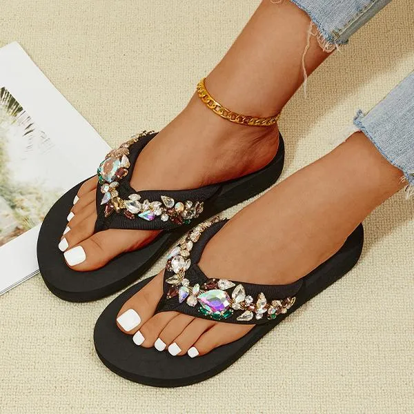 Women's Fashionable Rhinestone Flat Beach Flip Flop 55855807S