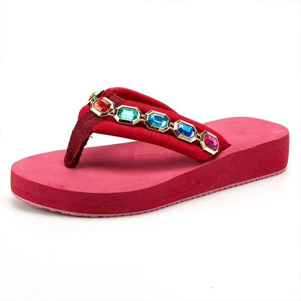 Women's Fashionable Rhinestone Flat Beach Flip Flop 55855807S