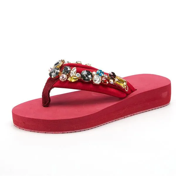 Women's Fashionable Rhinestone Flat Beach Flip Flop 55855807S