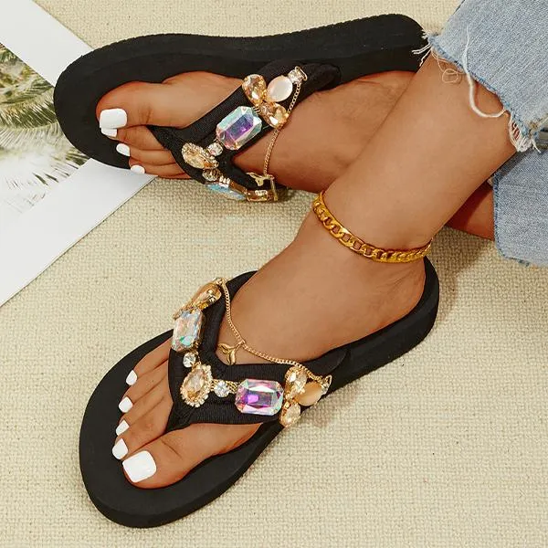 Women's Fashionable Rhinestone Flat Beach Flip Flop 55855807S