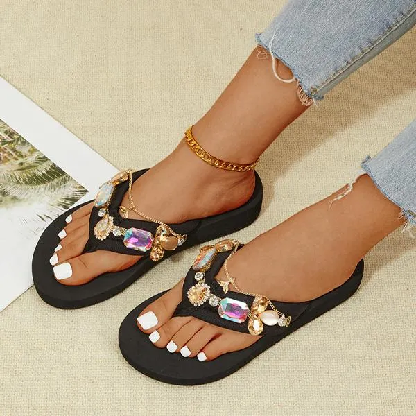Women's Fashionable Rhinestone Flat Beach Flip Flop 55855807S