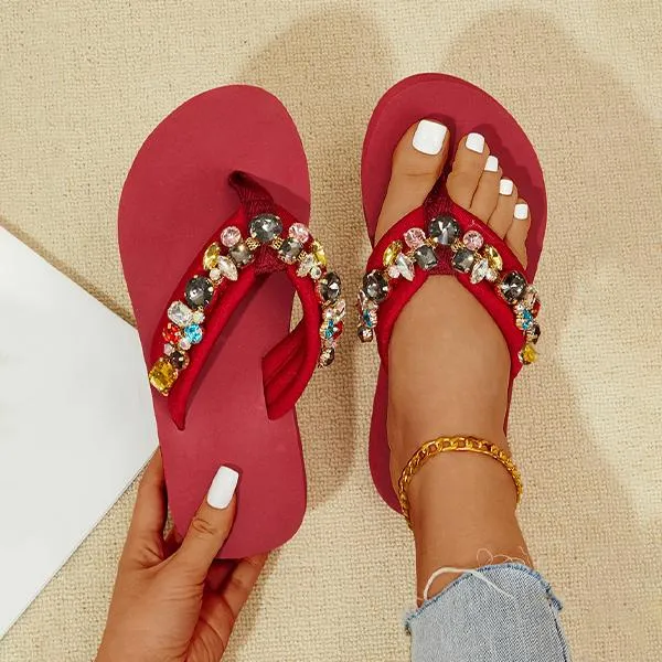 Women's Fashionable Rhinestone Flat Beach Flip Flop 55855807S