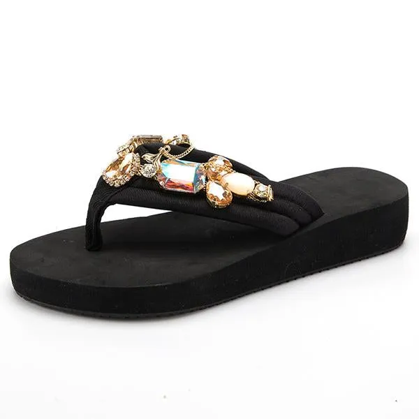 Women's Fashionable Rhinestone Flat Beach Flip Flop 55855807S