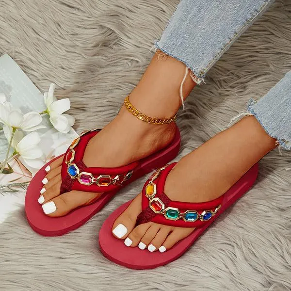 Women's Fashionable Rhinestone Flat Beach Flip Flop 55855807S