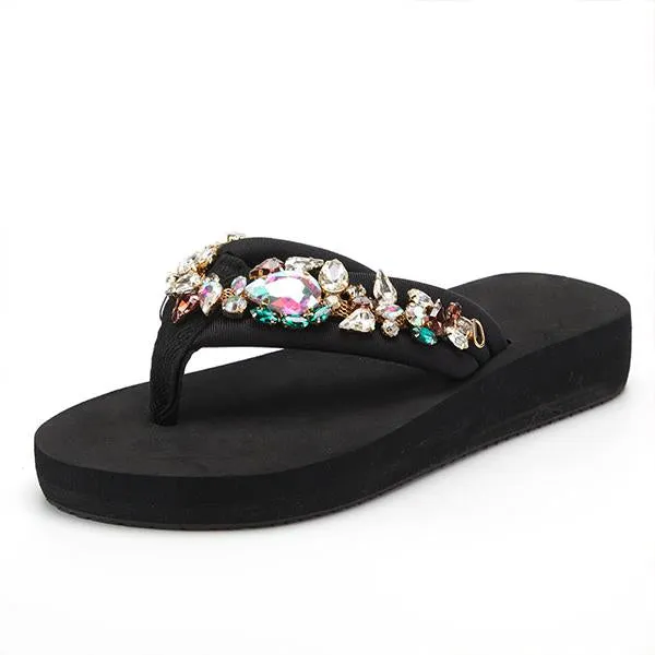 Women's Fashionable Rhinestone Flat Beach Flip Flop 55855807S