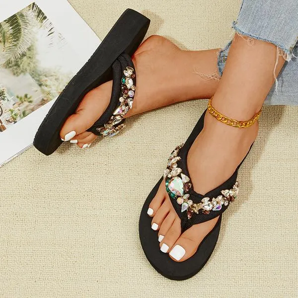 Women's Fashionable Rhinestone Flat Beach Flip Flop 55855807S
