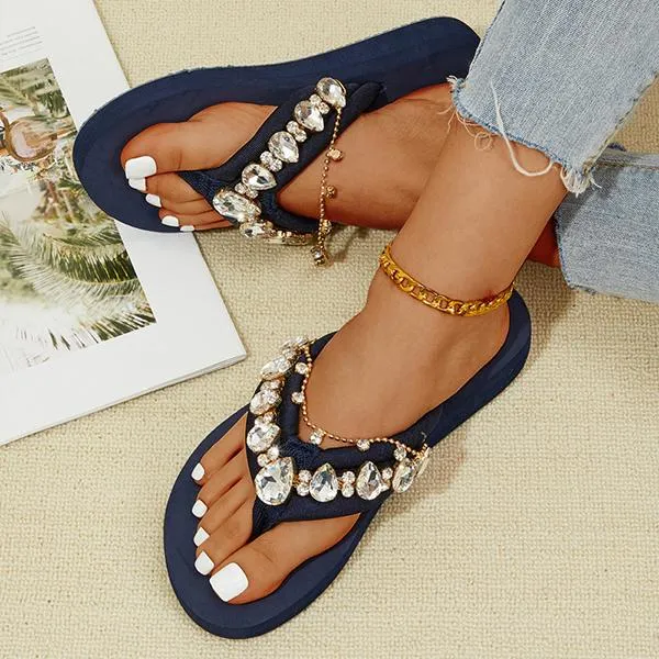 Women's Fashionable Rhinestone Flat Beach Flip Flop 55855807S