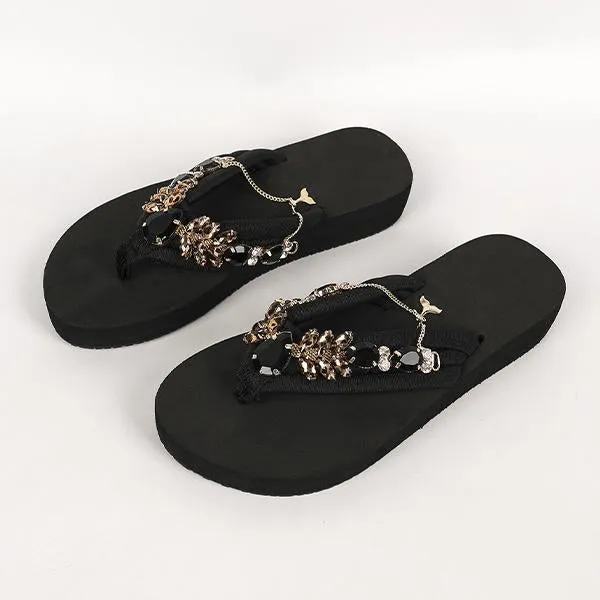 Women's Fashionable Rhinestone Flat Beach Flip Flop 55855807S