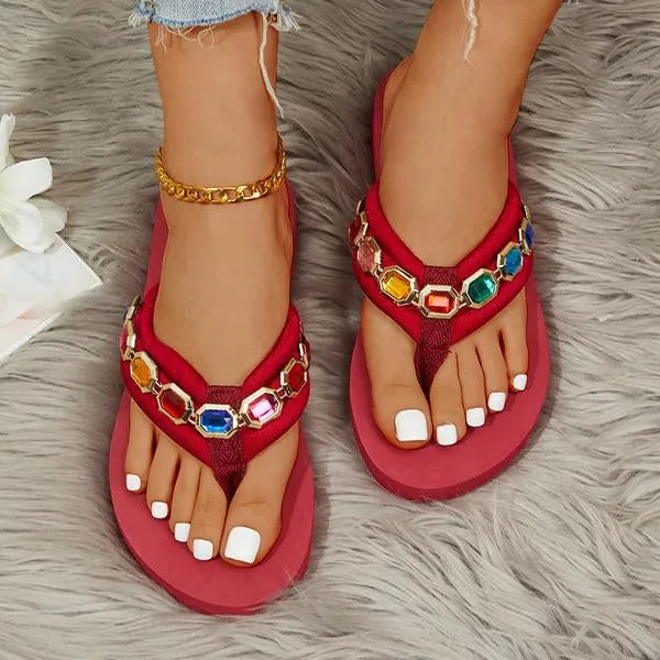 Women's Fashionable Rhinestone Flat Beach Flip Flop 55855807S