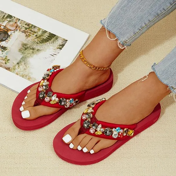 Women's Fashionable Rhinestone Flat Beach Flip Flop 55855807S