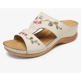 Women's Flower Embroidered Arch Support Vintage Casual Wedges Sandals