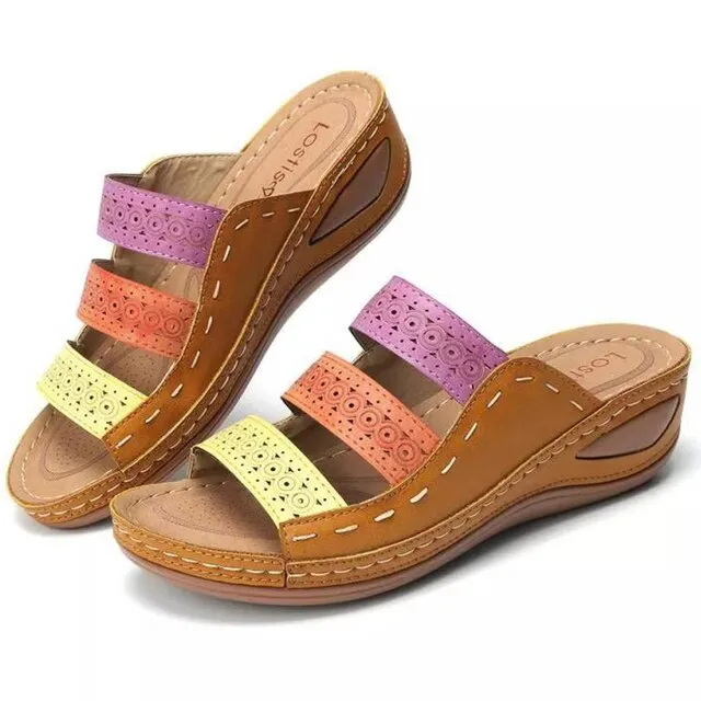 Women’s Hollow Out Flip Flops – Fashion Mixed Colors Wedge Platform Sandals