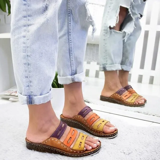 Women’s Hollow Out Flip Flops – Fashion Mixed Colors Wedge Platform Sandals