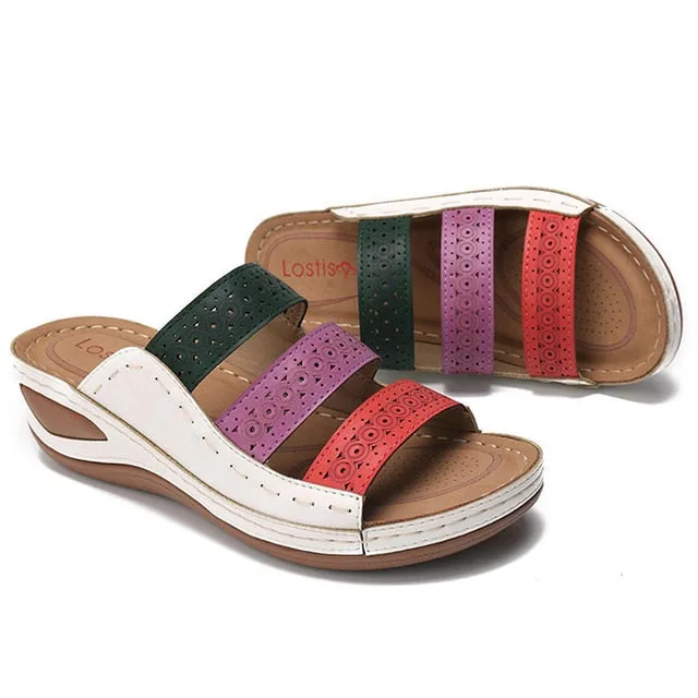 Women’s Hollow Out Flip Flops – Fashion Mixed Colors Wedge Platform Sandals
