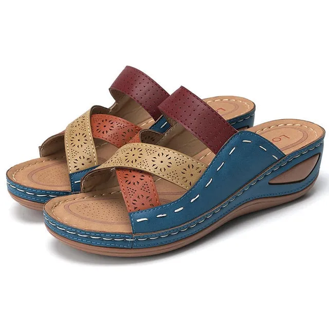 Women’s Hollow Out Flip Flops – Fashion Mixed Colors Wedge Platform Sandals