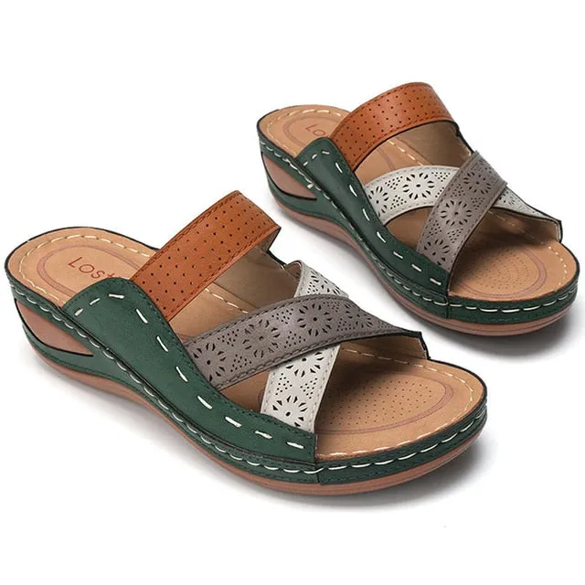 Women’s Hollow Out Flip Flops – Fashion Mixed Colors Wedge Platform Sandals