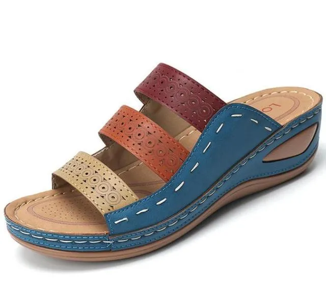 Women’s Hollow Out Flip Flops – Fashion Mixed Colors Wedge Platform Sandals