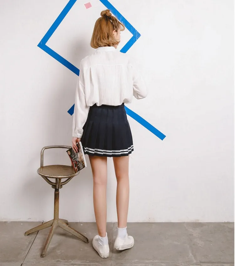 Women's Summer High Waist Pleated A-Line Mini Skirt