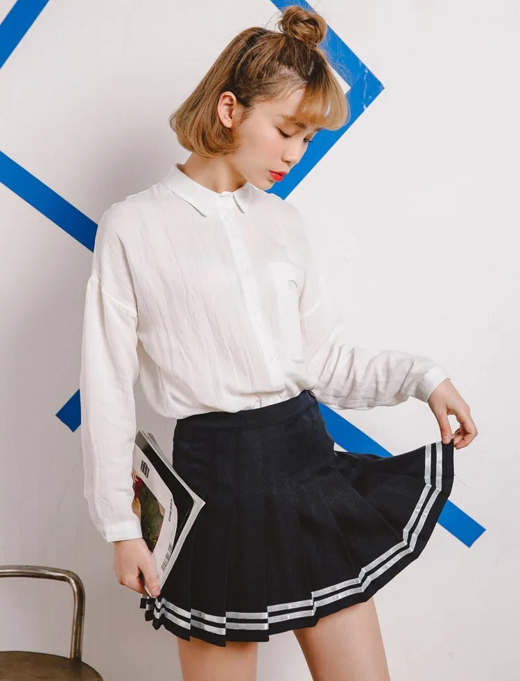 Women's Summer High Waist Pleated A-Line Mini Skirt
