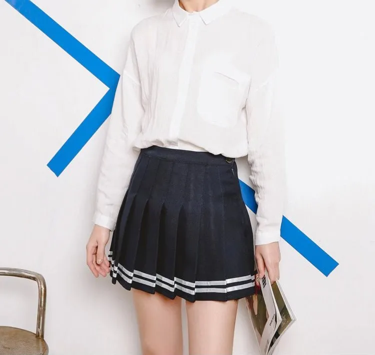 Women's Summer High Waist Pleated A-Line Mini Skirt