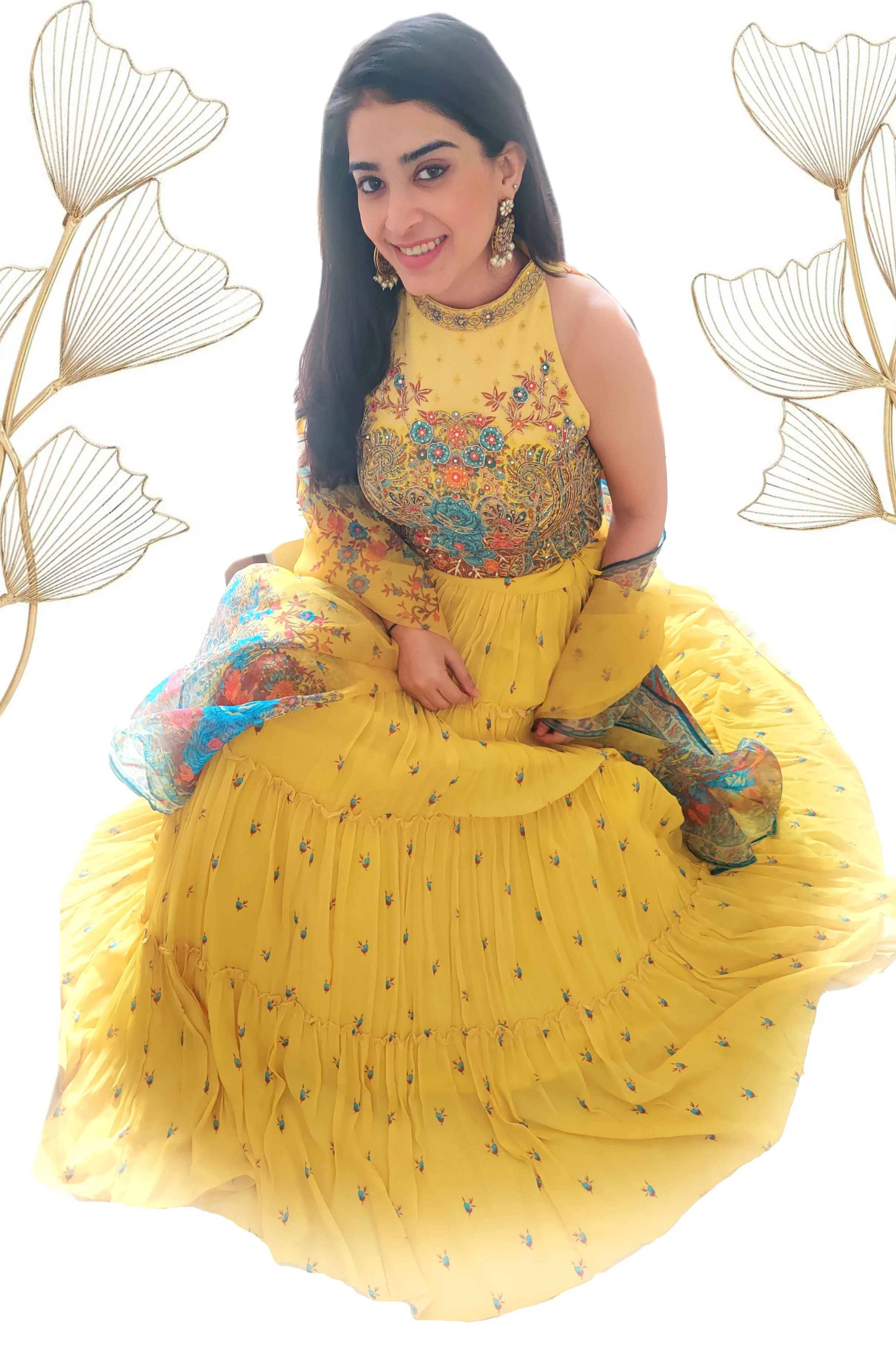 Yellow Flowly Floral Lehenga set