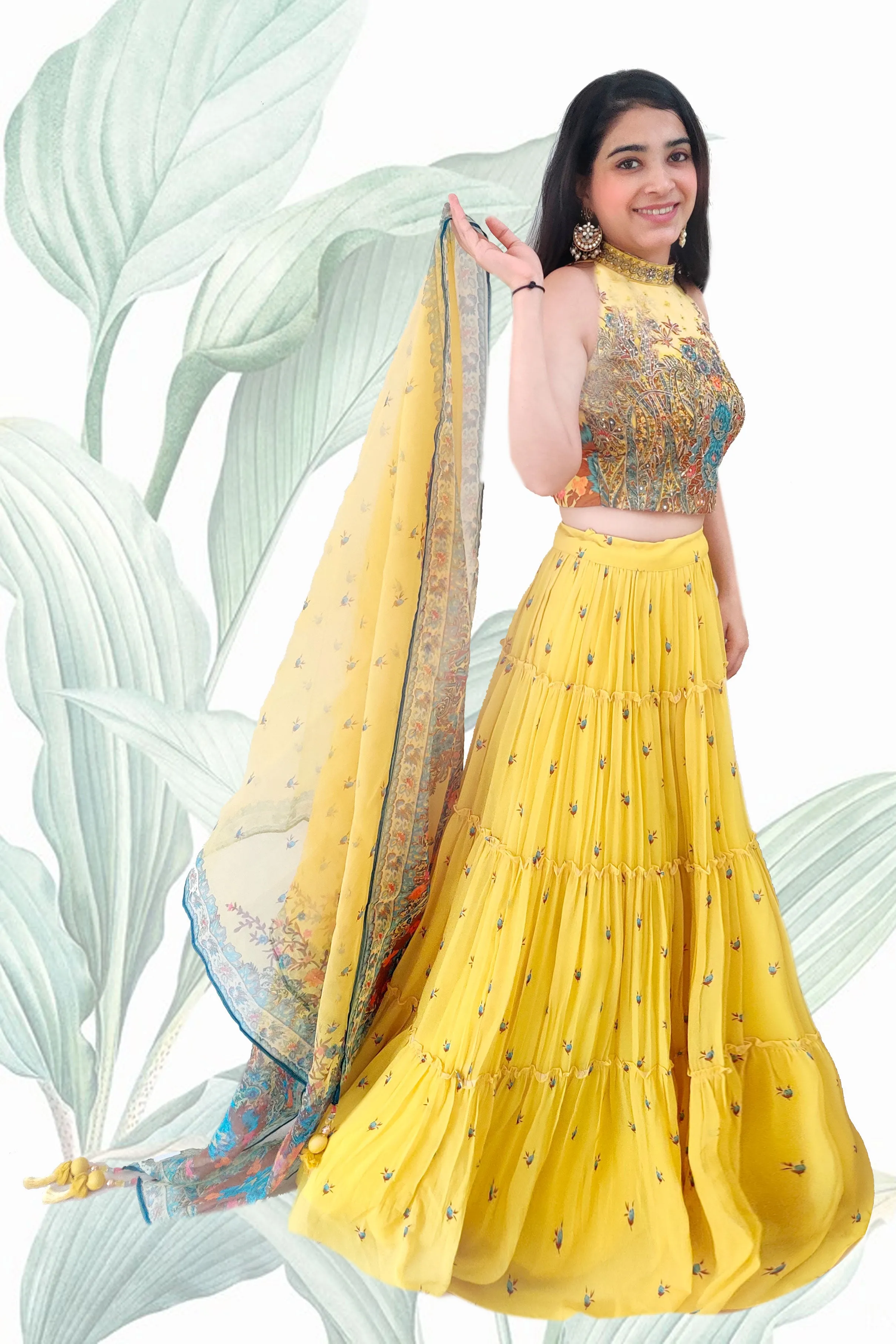 Yellow Flowly Floral Lehenga set