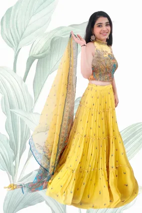 Yellow Flowly Floral Lehenga set